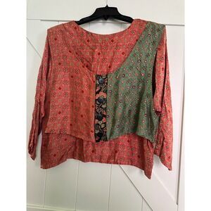 WE BE BOP Womens Rayon Patchwork Button Up Blouse Top Made in Indonesia Size XXL